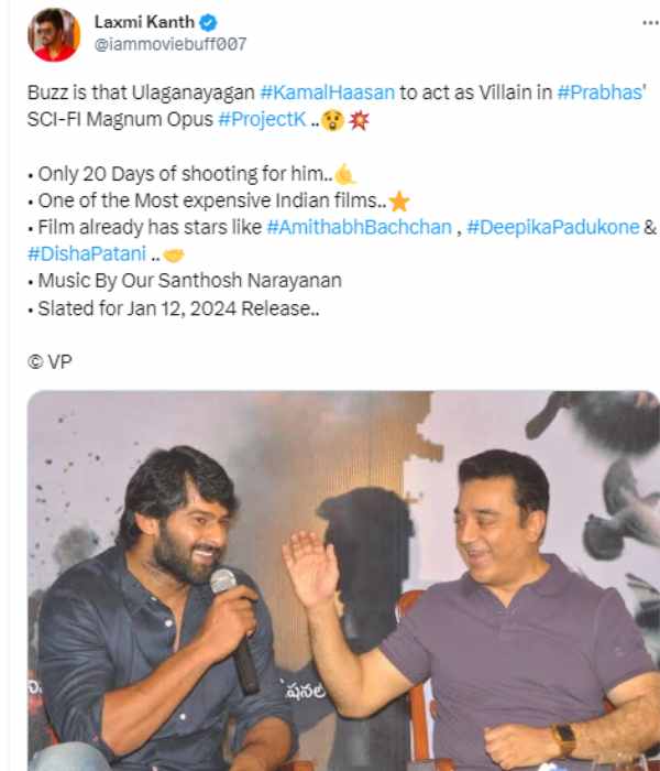 It is said to be Actor Kamal haasan going to act as a villain for Prabhas in Project K 