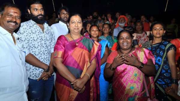 Premalatha Vijayakanth watched Yaathisai movie with 100 tribals at INOX theater 