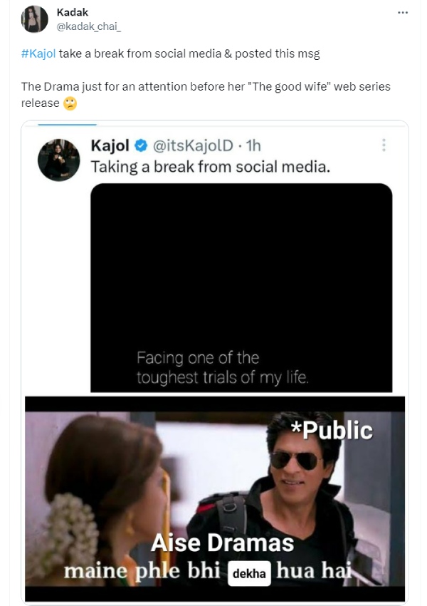 Netizens slams Kajol and says its a promotions for The Good Wife and Lust Stories 2 